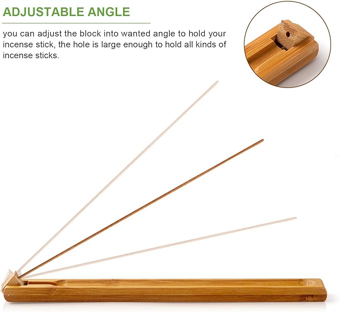 3 Pieces Bamboo Wood Incense Holder for Sticks with Adjustable Angle, Incense Burner with Ash Catcher, 9.8 Inches