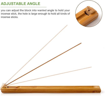 3 Pieces Bamboo Wood Incense Holder for Sticks with Adjustable Angle, Incense Burner with Ash Catcher, 9.8 Inches