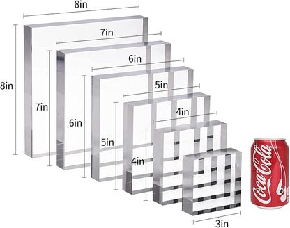 CiaoHER 1in Thickness 6in Square Acrylic Cube Display Block Clear Polished Pedestal Stand Riser Solid Base 6" x 6" x 1", 1 Pack