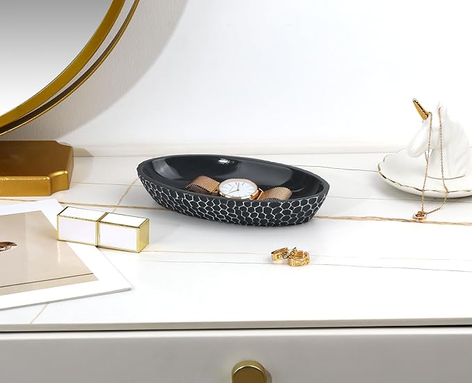 Emibele Jewelry Dish, Honeycomb Resin Ring Holder Jewelry Tray Key Bowl Decorative Trinket Dish for Vanity Entryway Table Home Decor, Gray