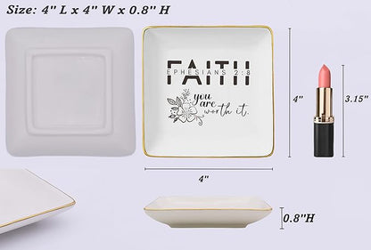 Affirmation Positive Birthday Christmas Gift for Woman,Girl,Inspirational Christian Scripture Religious Bible Verse Reminder Gift,Faith,You Worth It-Encouraging Jewelry Tray Trinket Holder Ring Dish