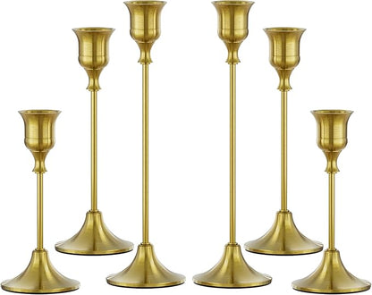 FSyueyun Brass Candlestick Holders Set of 6, Elegant Metal Candlestick Holders for Vintage Taper Candle Holders, Perfect for Table Centerpieces, Fireplace, Home Decor, Weddings and Party Decorations