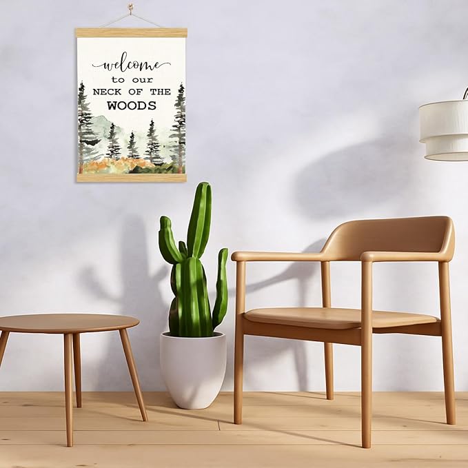 YGSDZY Forest Canvas Poster, Welcome to Our Neck of the Woods Poster, Decorative Canvas Posters for Front Door Porch, Door Hanger, Outdoors Lover Decoration for Home Cottage, 11.8 * 15.7