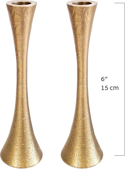Yair Emanuel Shabbat Candle Holders Tapered Design, Brass or Silver Finish, Shabbos Candlestick Holders Judaica Wedding Gift (Antique Brass, 5.9)