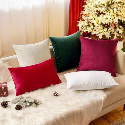 EMEMA Pack of 2 Velvet Throw Pillow Covers Decorative Square Pillowcase Soft Solid Cushion Case for Sofa Bedroom Chair Car 20x20 Inch Cream White