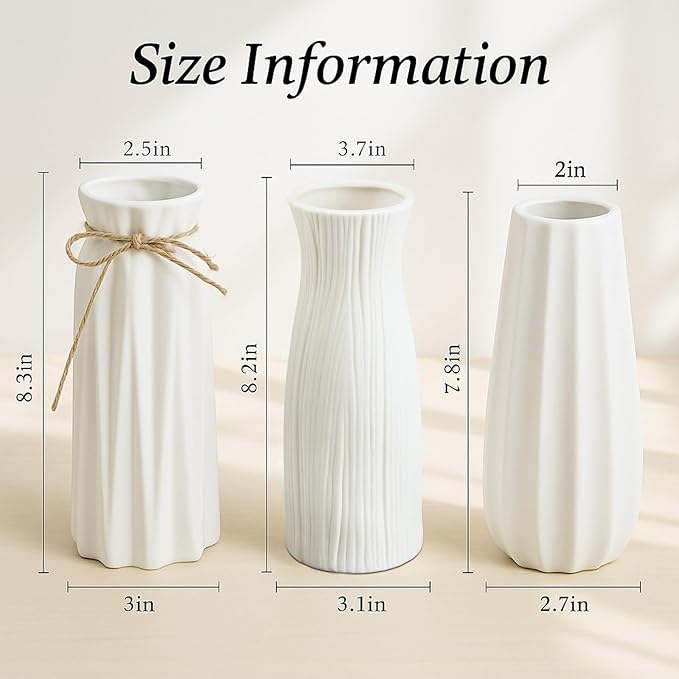 Matte Ceramic Bud Vases Set of 3, BEAHOT White Bulk Vases, Modern Minimalist Boho Farmhouse Decorative for Wedding, Table Centerpiece, Pampas Grass&Dried Flowers, Shelf Decoration