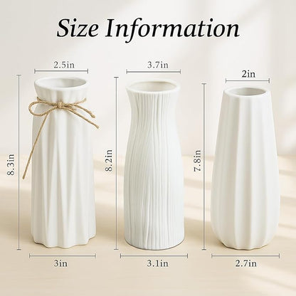 Matte Ceramic Bud Vases Set of 3, BEAHOT White Bulk Vases, Modern Minimalist Boho Farmhouse Decorative for Wedding, Table Centerpiece, Pampas Grass&Dried Flowers, Shelf Decoration