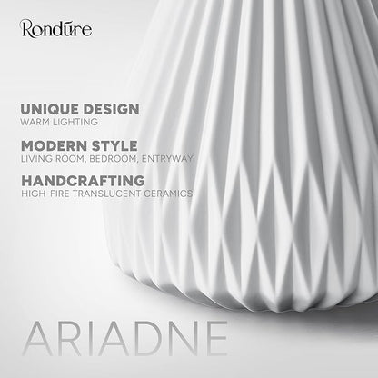 RONDURE 9.1" Modern Ceramic Table Lamp, Fully Dimmable Modern Bedside Lamps for Bedroom, Living Room and Nightstand, White Translucent Ceramic Shade, Warm Ambient Lighting, Corded, Bulb Included