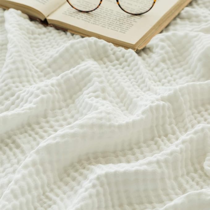EMME Cotton Bed Blankets White Blankets for Bed Muslin Twin Blanket 60"x80" Lightweight Soft Twin Blanket All Season Gauze Blanket
