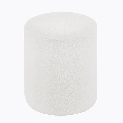 Modern Round Ottoman, Classic Foot Stool Ottoman, Teddy Fleece Upholstered Vanity Stool for Makeup, Bedroom, Living Room, White