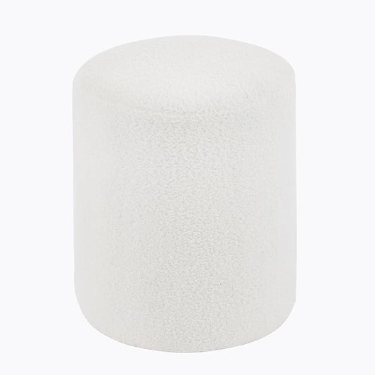 Modern Round Ottoman, Classic Foot Stool Ottoman, Teddy Fleece Upholstered Vanity Stool for Makeup, Bedroom, Living Room, White