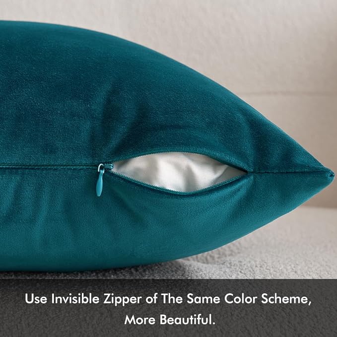 MIULEE Velvet Throw Pillow Covers 20x20 inch, Pack of 2 - Teal, Soft Solid Decorative Pillow Covers Square Cushion Cases Modern Luxury Home Decor for Spring Couch Sofa Bedroom