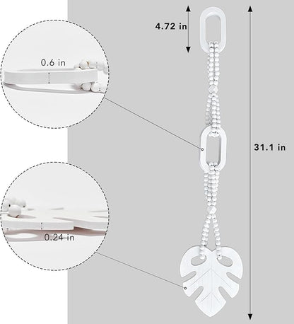 Unique Wood Beads with Chain Link and Leaf, Decorative Beads Home Decor, Knot Beaded Garland Decor, Housewarming Gift, White