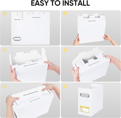 BALEINE File Organizer Box, Cardboard File Folder Organizer with Handle for Letter Size, Portable Collapsible Hanging Filing Box for Home Office Document Storage (2 Pack, White)