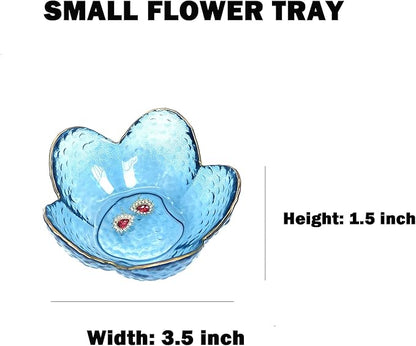 Flower Shape Ring Dish Jewelry Tray Organizer, Glass Accent Tray for Vanity, Small Decorative Trinket Dish, Crystal blue