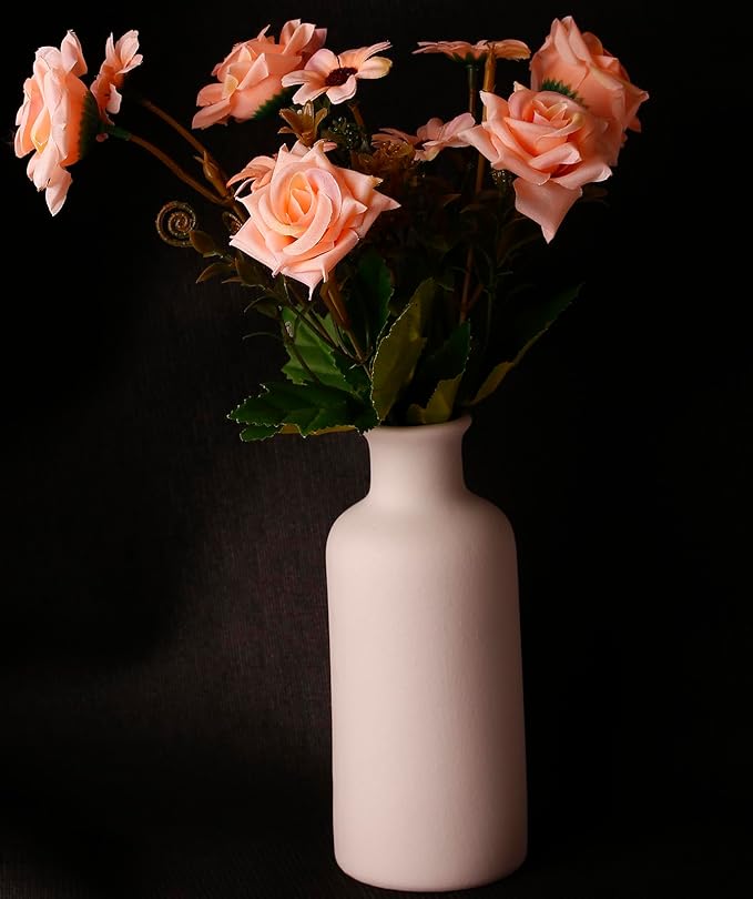 Ceramic Small Vase, Dry Flower Vases Minimalism Style for Modern Table Shelf Fit Fireplace Bedroom Kitchen Living Room Home Decor (White, Large)