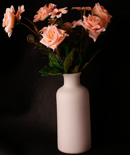 Ceramic Small Vase, Dry Flower Vases Minimalism Style for Modern Table Shelf Fit Fireplace Bedroom Kitchen Living Room Home Decor (White, Large)