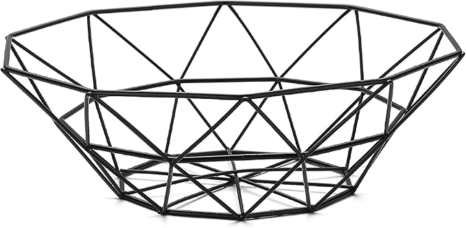 HOMQUEN Fruit Basket, Fruit Bowl, Metal Wire Fruit Basket for kitchen, Fruit Bowl for Kitchen Counter, Basket for Fruits, Vegetables, Breads, Snacks, Kitchen Gadgets (Square Short, Black)