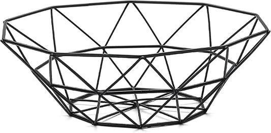 HOMQUEN Fruit Basket, Fruit Bowl, Metal Wire Fruit Basket for kitchen, Fruit Bowl for Kitchen Counter, Basket for Fruits, Vegetables, Breads, Snacks, Kitchen Gadgets (Square Short, Black)
