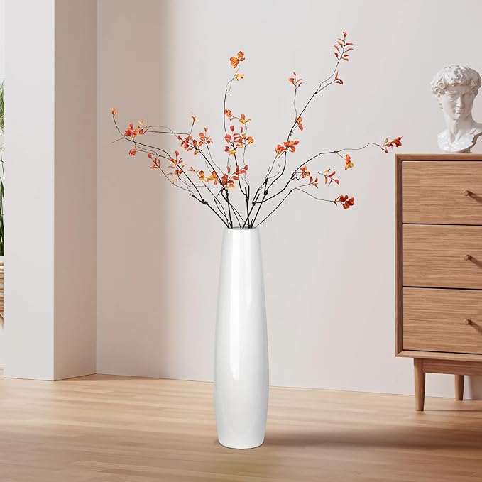 Ceramic Floor Vase, GDSZJLJ 17.7" Tall White Large Decorative Vases for Modern Home Decor, Living Room, Minimalist Style Big Flower Vase for Pampas Grass, Flowers, Twigs, Office, Bedroom Décor