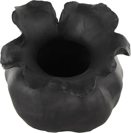 Deco 79 Ceramic Abstract Wide Rounded Floral Shaped Vase with Petal Rim, 8" x 10" x 9", Black