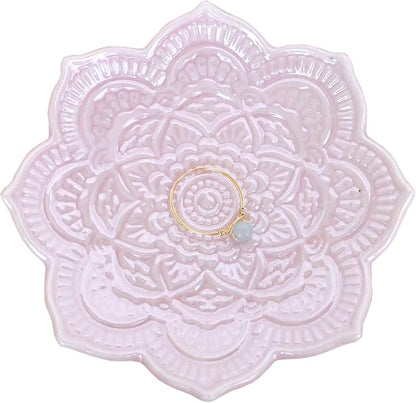 PUDDING CABIN Pink Mandala Ring Dish, Birthday Gift for Female Women Friend Mom Girls