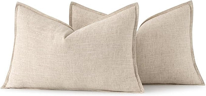 MIULEE Decorative Linen Lumbar Pillow Covers 12x20 Inch Natural Beige Boho Farmhouse Neutral Christmas Couch Throw Pillows for Bed Pack of 2 Accent Modern Pillowcase Sofa Livingroom Home Decor