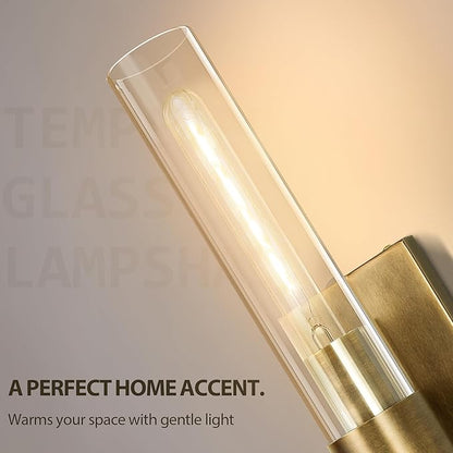 Wall Sconces, 22.8" Gold Bathroom Sconces Wall Lighting with Clear Glass, Modern Sconces Wall Decor Brass Light Fixtures for Bathroom Mirror Living Room Hallway Bedroom