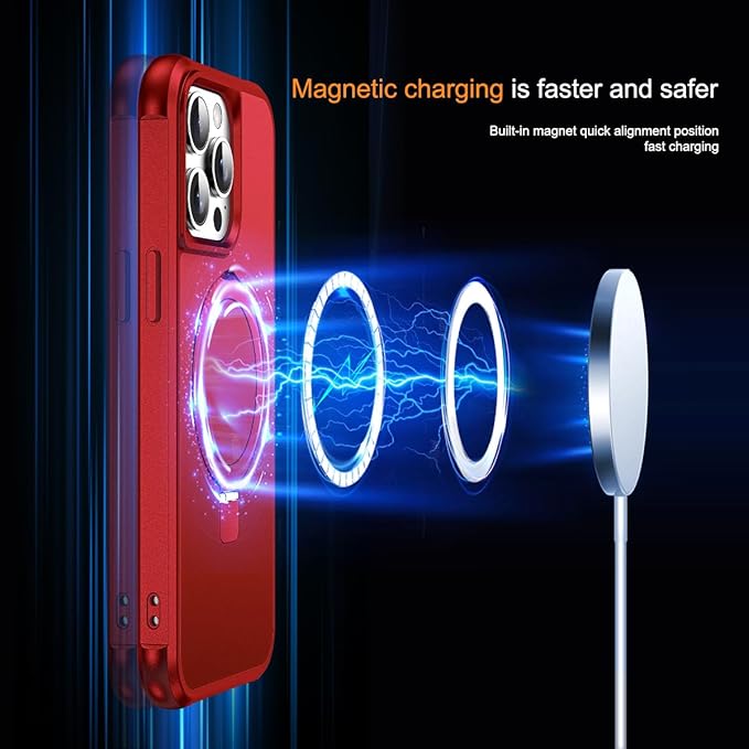 Compatible with iPhone 15 Pro Case with Invisible Magnetic O-Ring Stand Military-Grade Case for iPhone 15 Pro 6.1" [Compatible with Mag-Safe][Great Grip Feeling], Red