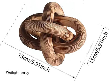 Wood Knot Chain Link Decor - 3 Link Boho Wooden Hand Carved Decorative Wooden Links Knots for Coffee Table Entryway Modern Farmhouse Shelf Decoration (Burn Color)