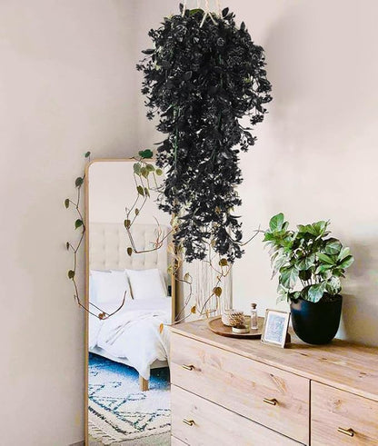 RECUTMS Hanging Artificial Plants Faux UV Resistant Flowers Bulk Outdoor Plastic Greenery for Party Home Wall Bedroom Window Hanging Planter Outside Decor Pack of 2 (Black)