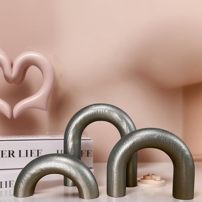 3Pcs Wood Arch Decor Accents - Home Book Table Decorative Rustic Arch Decor Modern Boho Minimalist Coffee Table Bookshelf Living Room Entryway Aesthetic Decorations Objects (Silver)