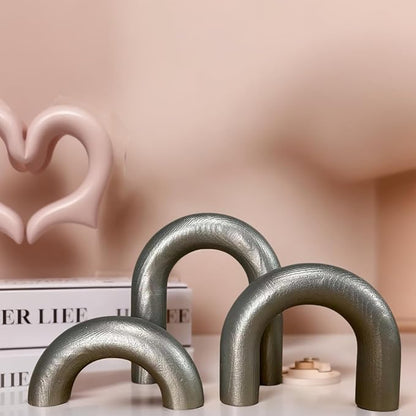 3Pcs Wood Arch Decor Accents - Home Book Table Decorative Rustic Arch Decor Modern Boho Minimalist Coffee Table Bookshelf Living Room Entryway Aesthetic Decorations Objects (Silver)