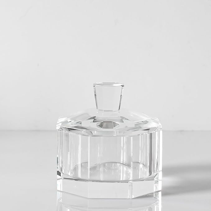 Crystal Candy Dish with Lid Hand-Cut Home Decorative Jewelry Box/Jar W 5" x H 5" with Multi-faceted, Comes With Gift Box