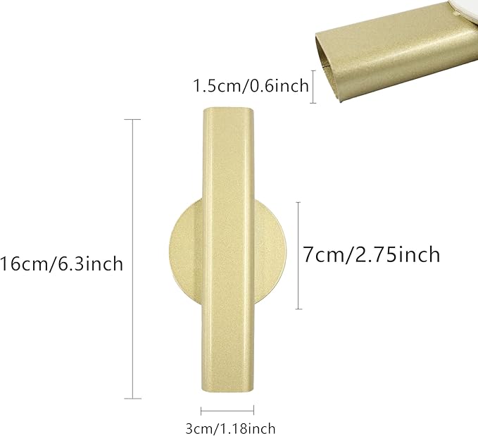 6.3" Wall-Mounted Flower Tube, Top/Bottom Open Vase, Adhesive Metal Flower Open Tube Decoration Holder for Flower Display, Home Office Living Room Bedroom Decoration, 2pcs(Gold)