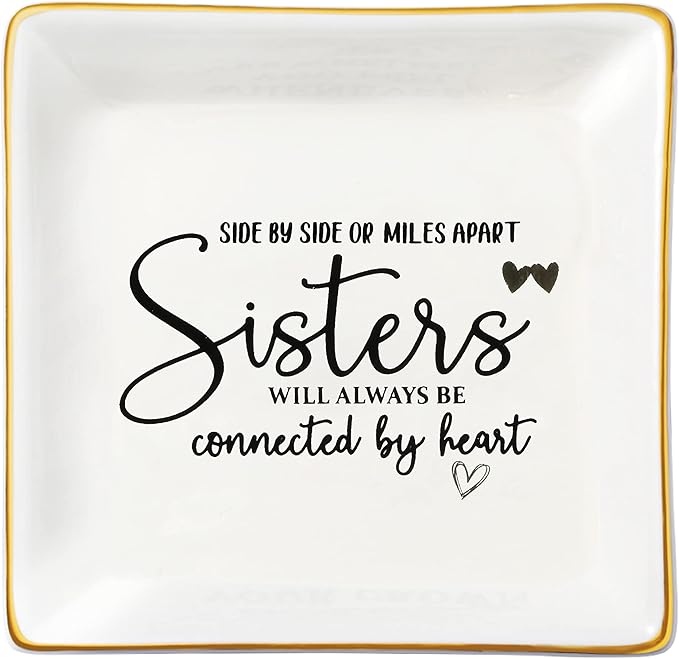 JoycuFF Sister Birthday Gifts from Sisters Ceramic Trinket Dish Jewelry Ring Holder Unique Thanksgiving Day Christmas Gifts for Women Trinkets for H