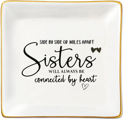 JoycuFF Sister Birthday Gifts from Sisters Ceramic Trinket Dish Jewelry Ring Holder Unique Thanksgiving Day Christmas Gifts for Women Trinkets for H