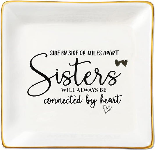 JoycuFF Sister Birthday Gifts from Sisters Ceramic Trinket Dish Jewelry Ring Holder Unique Thanksgiving Day Christmas Gifts for Women Trinkets for H