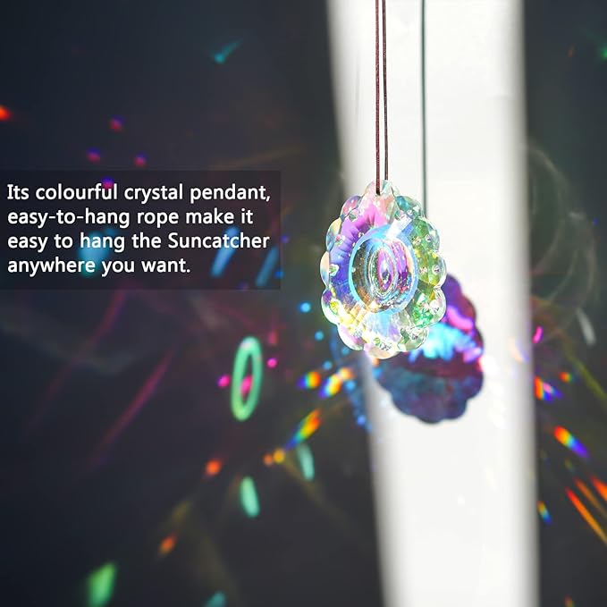 76mm Colorful Crystal Peacock Prism Sun Catcher Rainbow Pendants Maker, Hanging Crystal Prisms for Windows, for Feng Shui, for Gift
