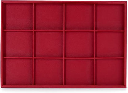 Oirlv Gorgeous Red Leather Jewelry Tray 12 Grid Jewelry Drawer Organizer Bracelet Earrings Watches Storage