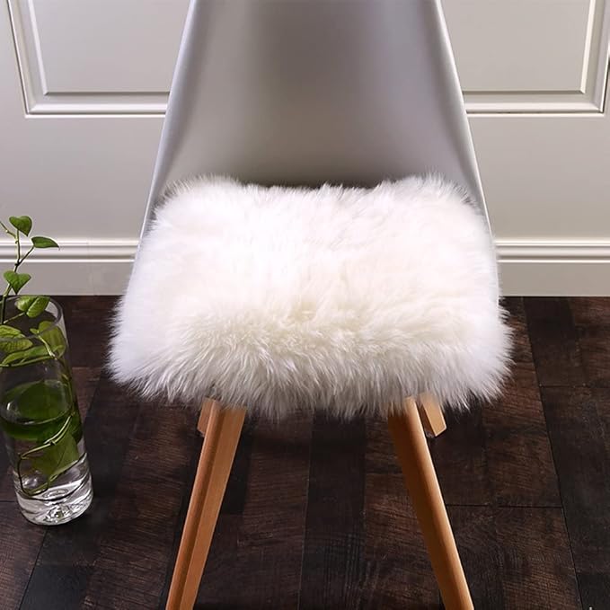 Softlife White Faux Fur Sheepskin Chair Cover 4 PCs Seat Cushion Pad Super Soft Area Rugs for Living Bedroom Sofa Dorm (1.6ft x 1.6ft)