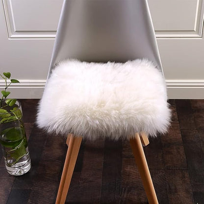 Softlife White Faux Fur Sheepskin Chair Cover 4 PCs Seat Cushion Pad Super Soft Area Rugs for Living Bedroom Sofa Dorm (1.6ft x 1.6ft)