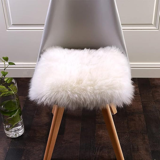Softlife White Faux Fur Sheepskin Chair Cover 4 PCs Seat Cushion Pad Super Soft Area Rugs for Living Bedroom Sofa Dorm (1.6ft x 1.6ft)