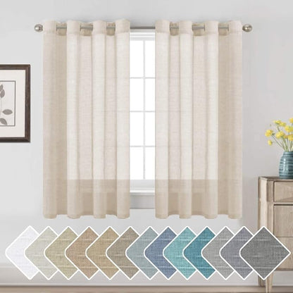 H.VERSAILTEX Linen Curtains Nickel Grommet Natural Linen Semi-Sheer Curtains 2 Panels Privacy Added Premium Soft Rich Material Drapes for Bedroom/Living Room - 52x54 - Inch - Linen