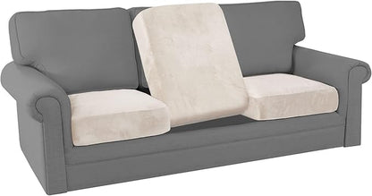 PrinceDeco Stretch Velvet Couch Cushion Covers for Individual Cushions Sofa Cushion Covers Seat Cushion Cover, Sofa Covers Washable, Cushion Sofa Covers for Sectional Couch - Ivory