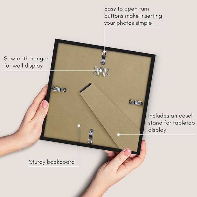 Americanflat 8x8 Picture Frame with Shatter-Resistant Glass - Set of 2 - Use as 6x6 Frame with Mat or Display 8x8 Photo Without Mat - Streamline Collection - Square Frames for Tabletop or Wall - Black