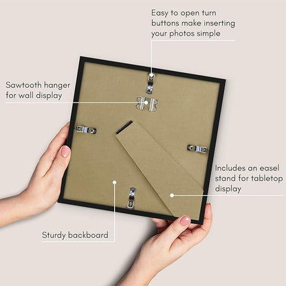 Americanflat 8x8 Picture Frame with Shatter-Resistant Glass - Set of 2 - Use as 6x6 Frame with Mat or Display 8x8 Photo Without Mat - Streamline Collection - Square Frames for Tabletop or Wall - Black
