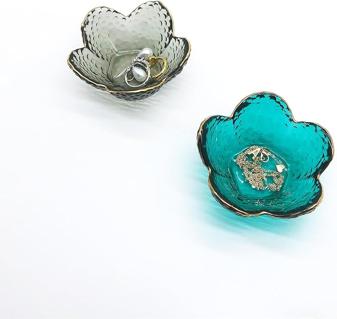 Green Flower Ring Jewelry Tray, Small Glass Jewelry Dish for Women, Room Decor Trinket Tray for Earrings Necklaces, Wedding Engagement Ring Holder, Key Dish Jewelry Plate Bowl Gift