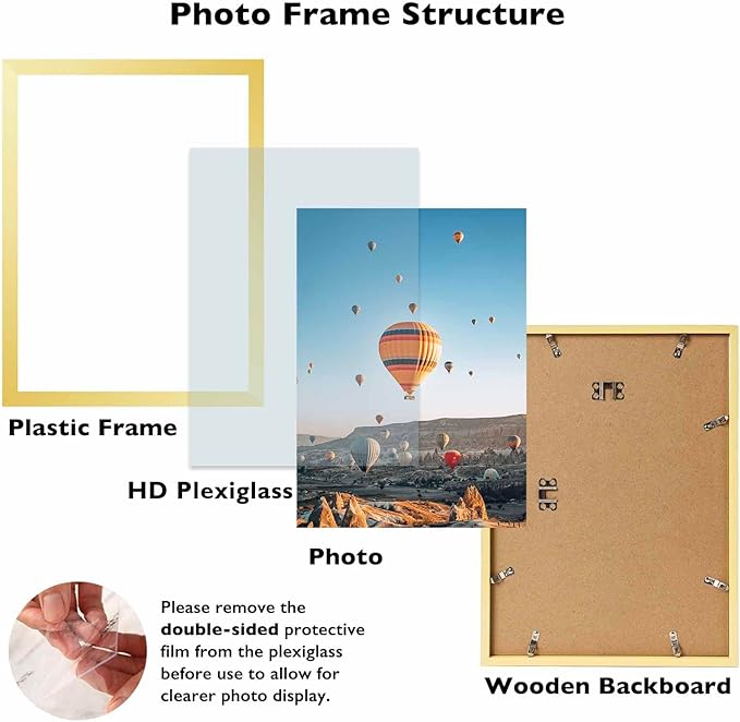 12x17 Gold Picture Frame Set of 2, Horizontal and Vertical Formats for Wall Hanging, 12 x 17 Wall Gallery Poster Photo Frames with Shatter Resistant Plexiglass, 2 Pack, Gold
