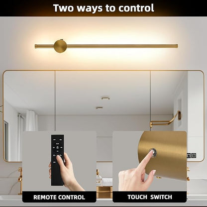 Battery Operated Wall Sconce USB Rechargeable Sconces, 23.6" Brushed Gold Wireless Wall lamp Set of 2, 3000K-6000K & Dimming with Remote Control, LED Wall Lights for Living Room, Bedroom